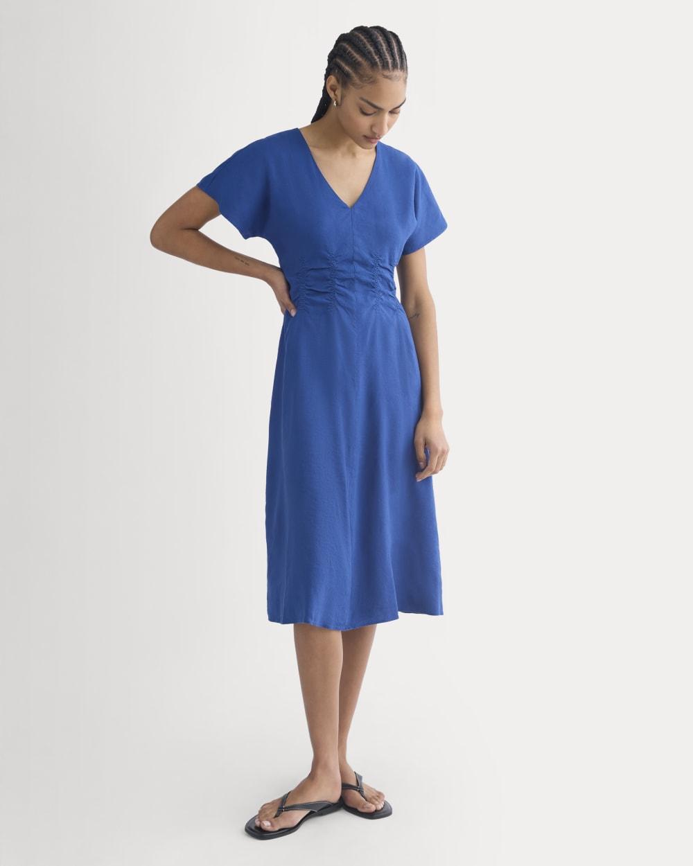 Cinched Dress in Stretch Linen | Estate Blue by EVERLANE