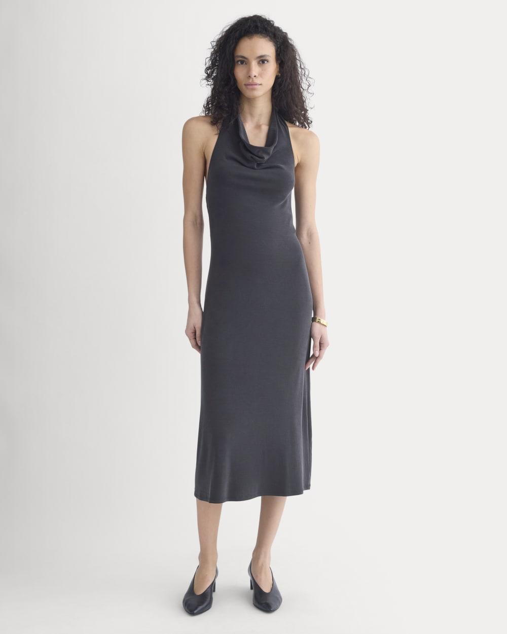 Cowlneck Halter Dress in Butterknit | Black by EVERLANE