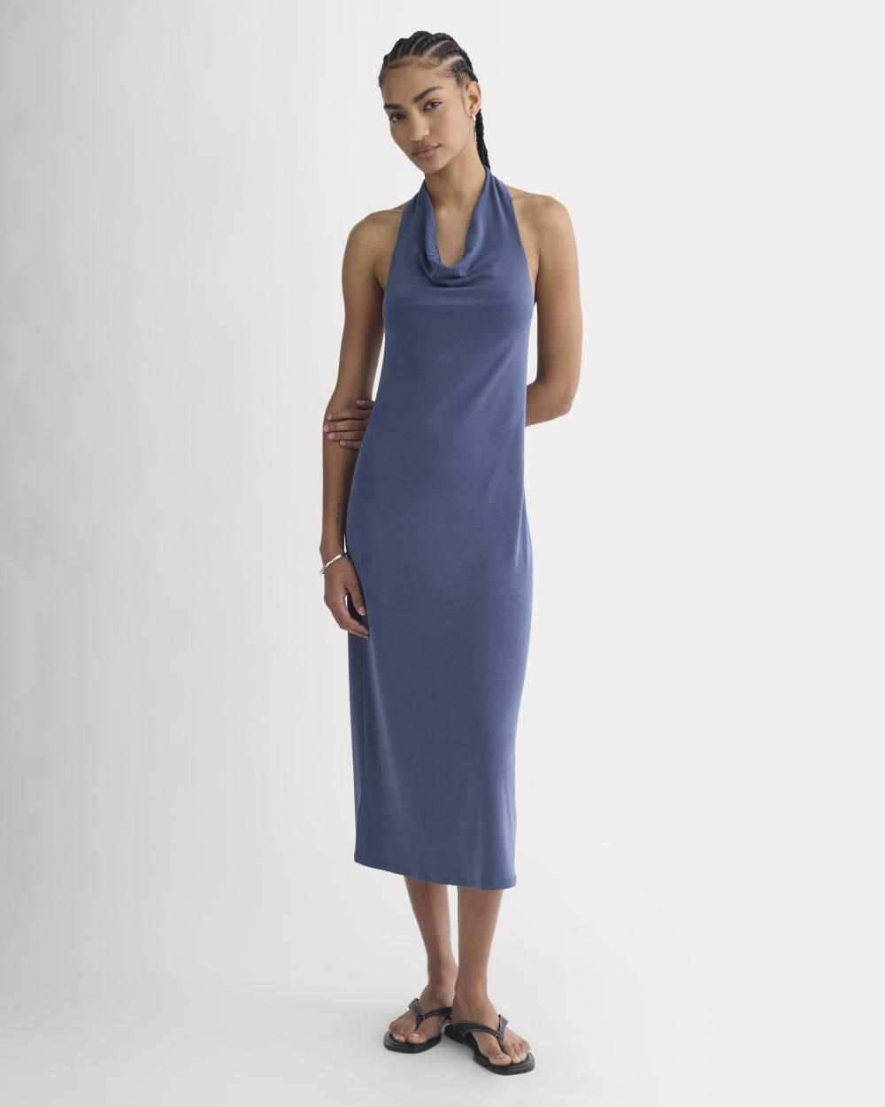 Cowlneck Halter Dress in Butterknit | Washed Navy by EVERLANE