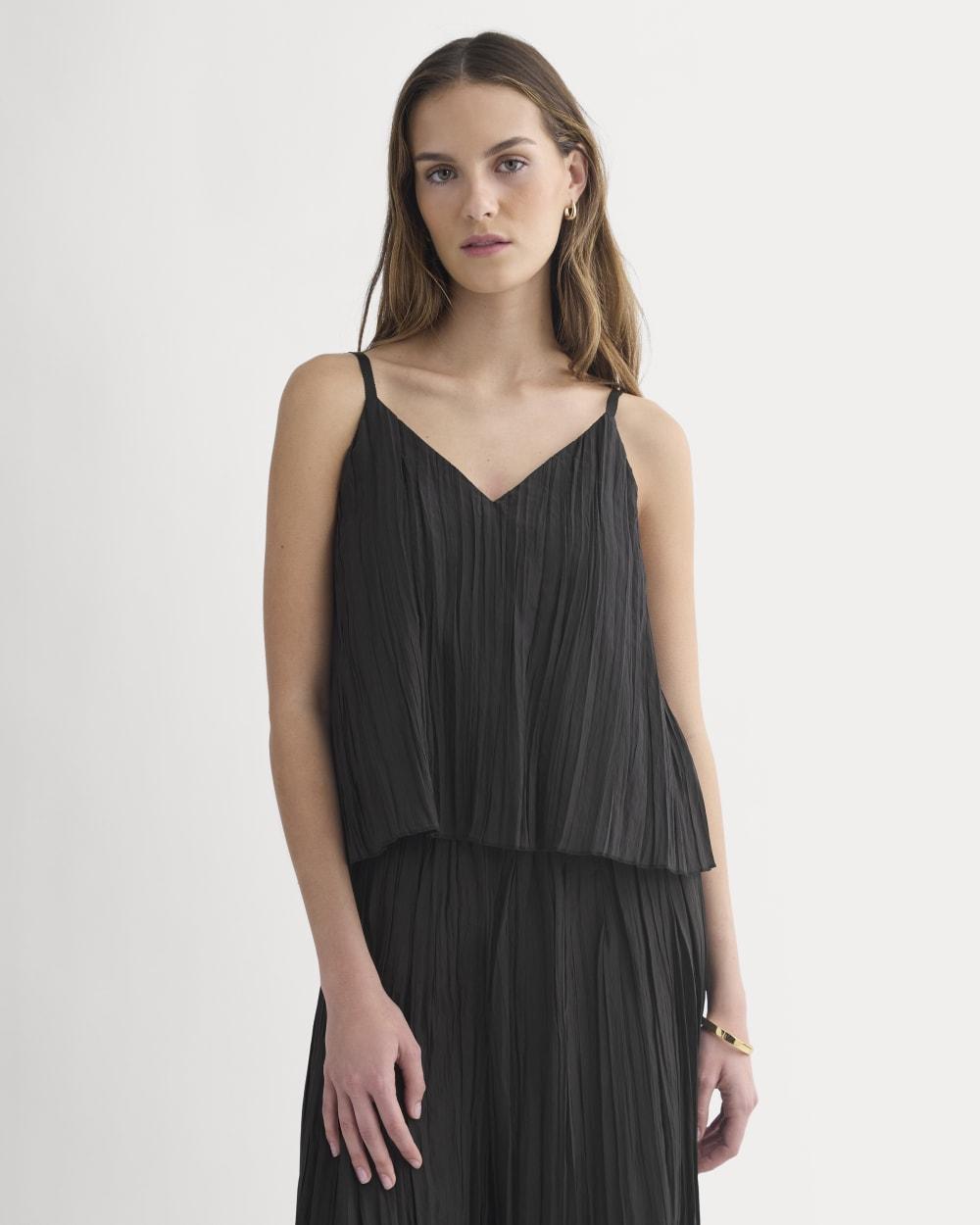 Crinkle Trapeze Tank | Black by EVERLANE