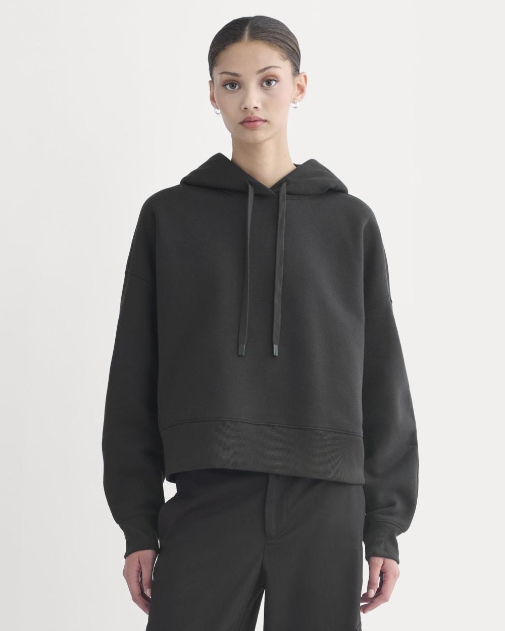 Cropped Luxe Fleece Hoodie | Black by EVERLANE