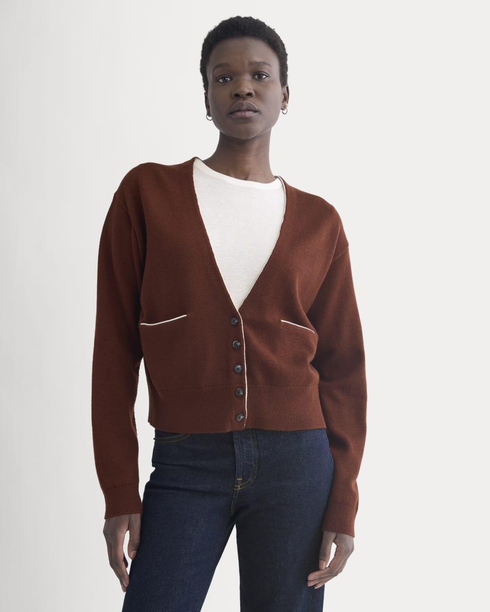 Deep V-Neck Cardigan in Cotton Merino | Whipped Cream by EVERLANE