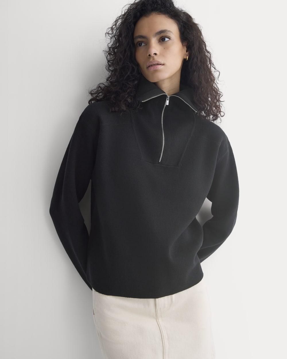 Double Knit Half-Zip in Cotton Merino | Black by EVERLANE