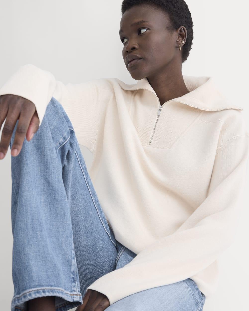 Double Knit Half-Zip in Cotton Merino | Bone/Cream/Sand/Light Camel by EVERLANE