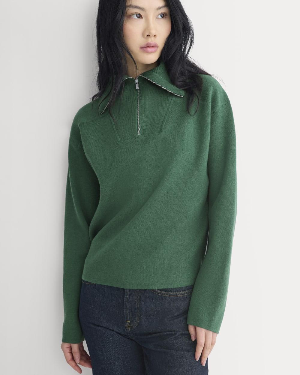 Double Knit Half-Zip in Cotton Merino | Hunter Green by EVERLANE