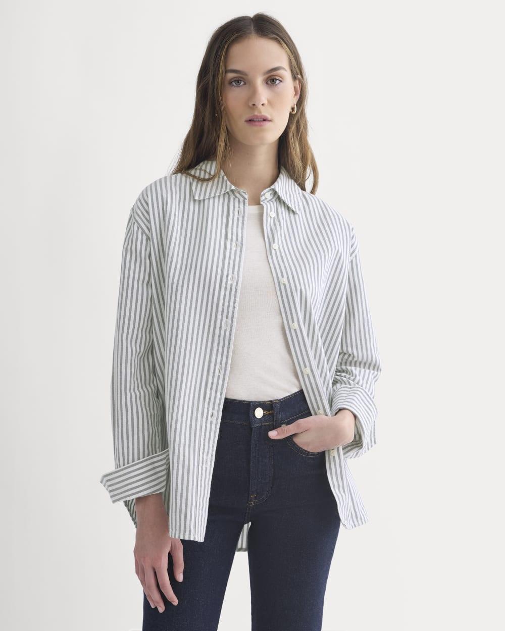 Everyday Oxford Shirt | Bone/Navy by EVERLANE