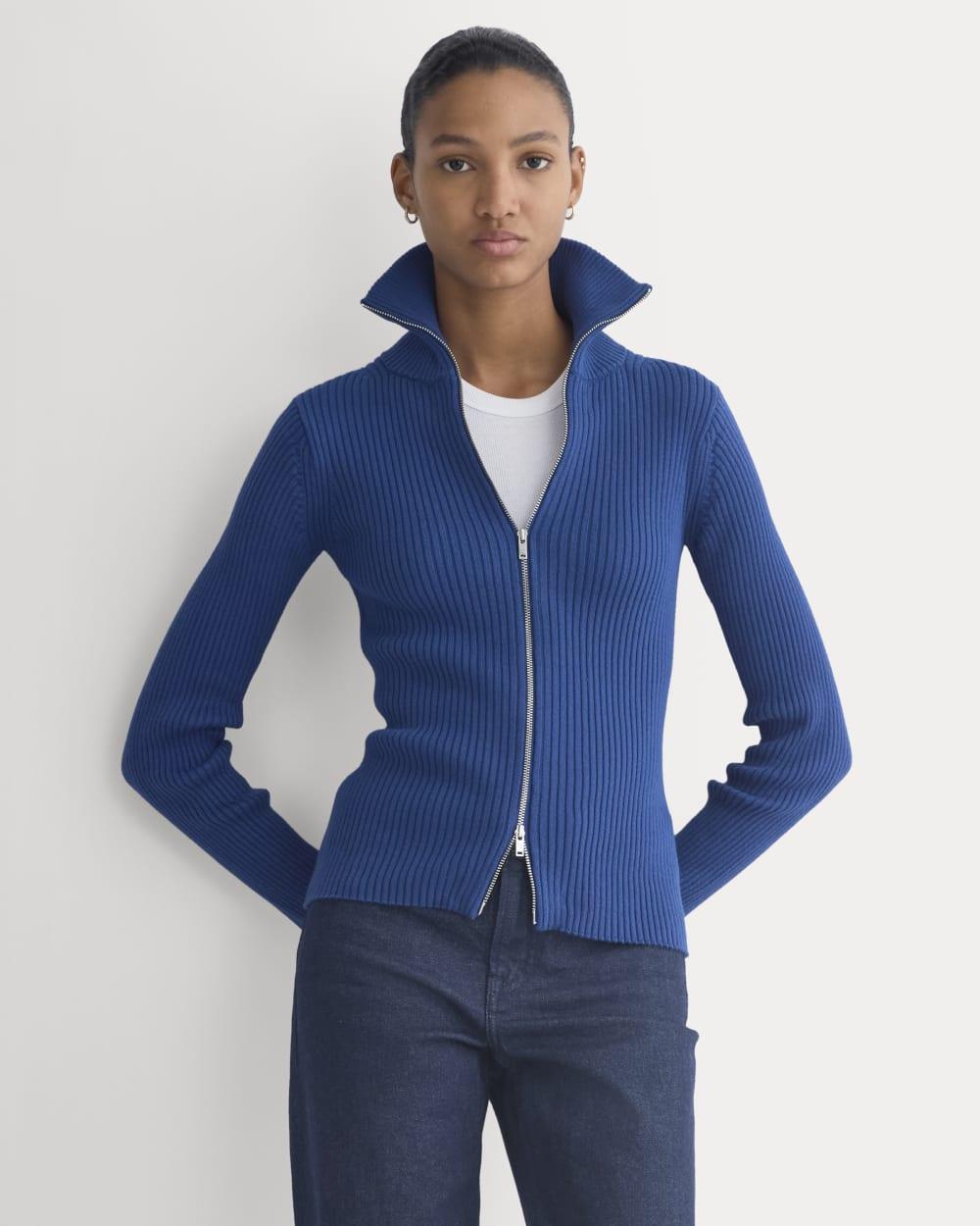 Full-Zip Ribbed Jacket in Everyday Cotton | Estate Blue by EVERLANE