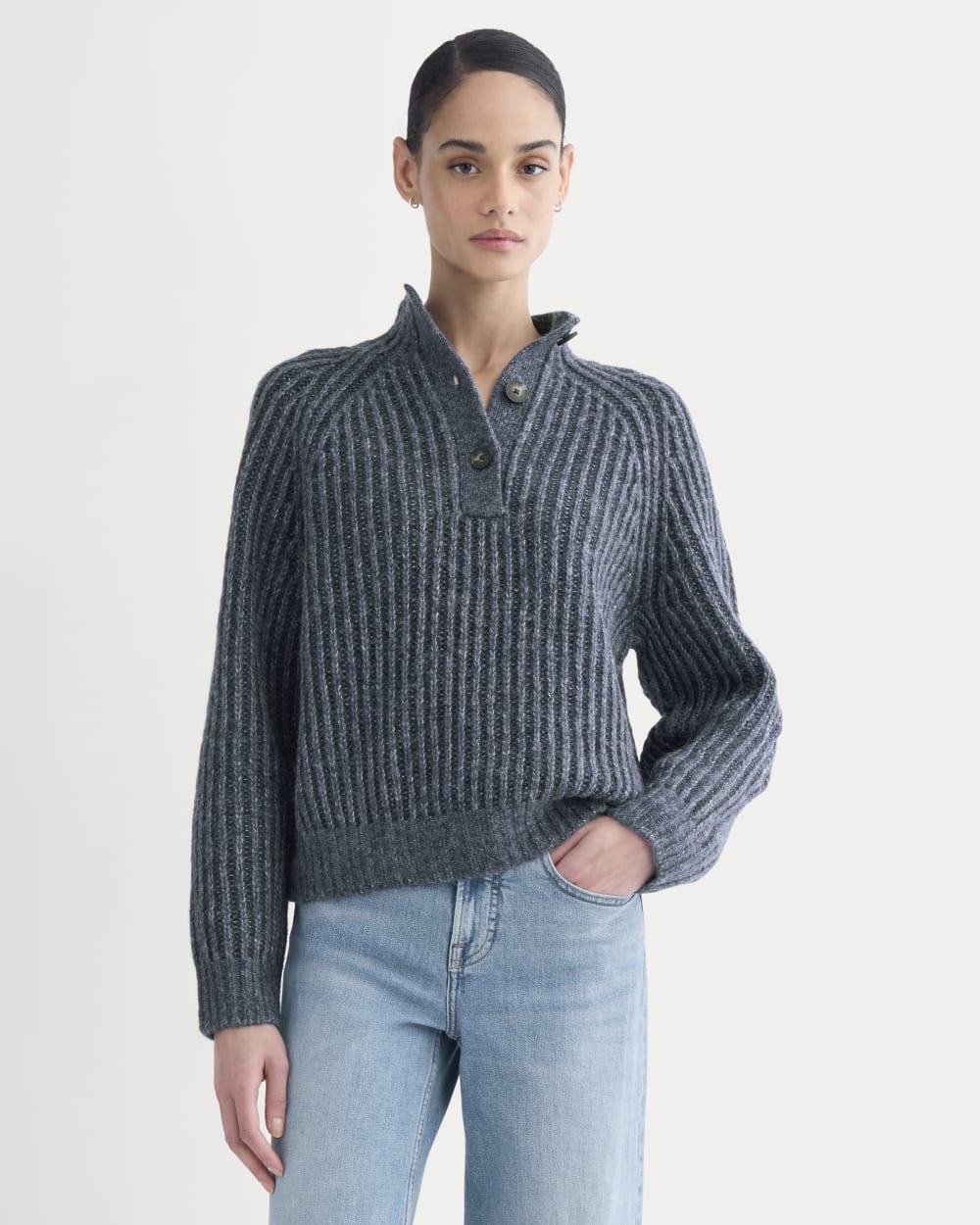 Funnel-Neck Ribbed Henley Sweater | Indigo by EVERLANE