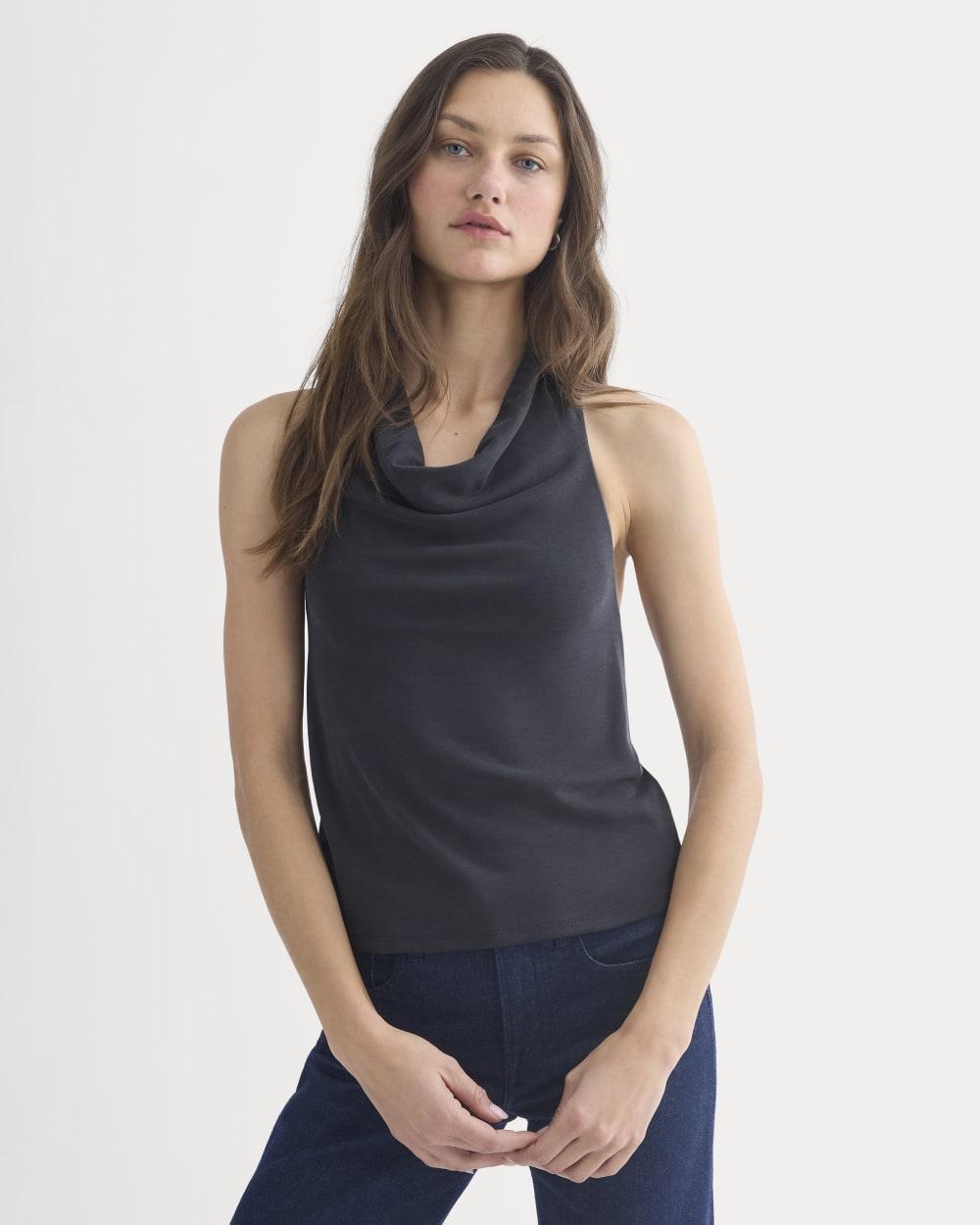 Halter Cowlneck Top in Butterknit | Black by EVERLANE