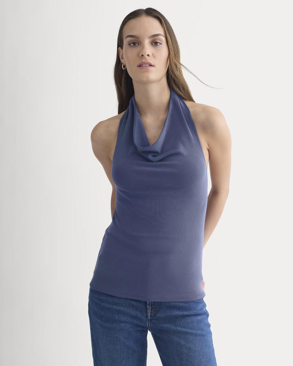 Halter Cowlneck Top in Butterknit | Washed Navy by EVERLANE