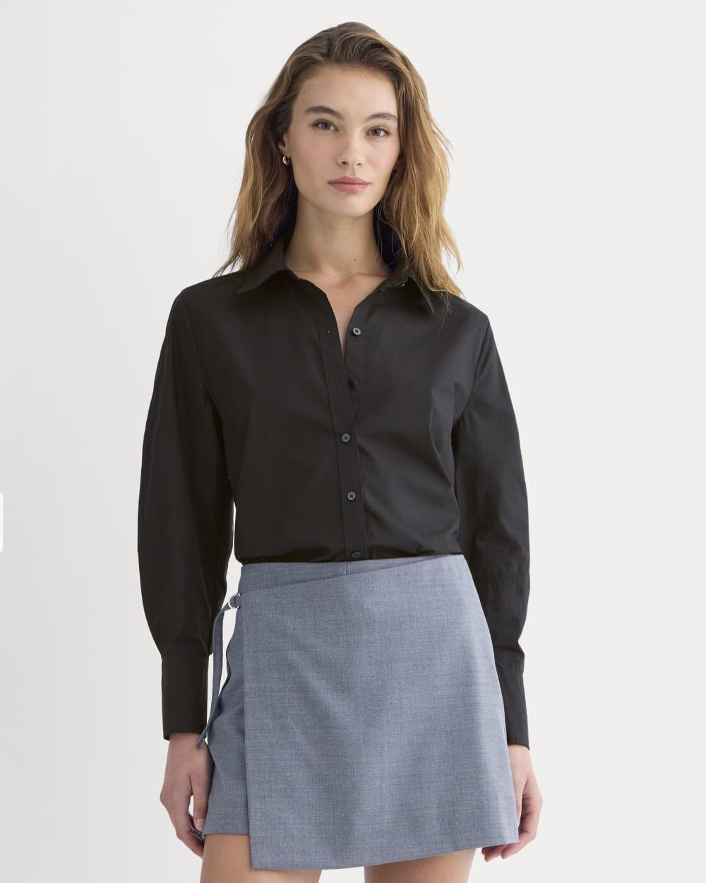 Lantern-Sleeve Shirt in Lightweight Cotton | Black by EVERLANE