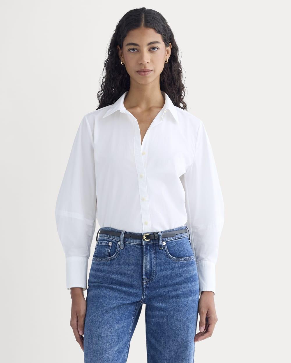 Lantern-Sleeve Shirt in Lightweight Cotton | White by EVERLANE