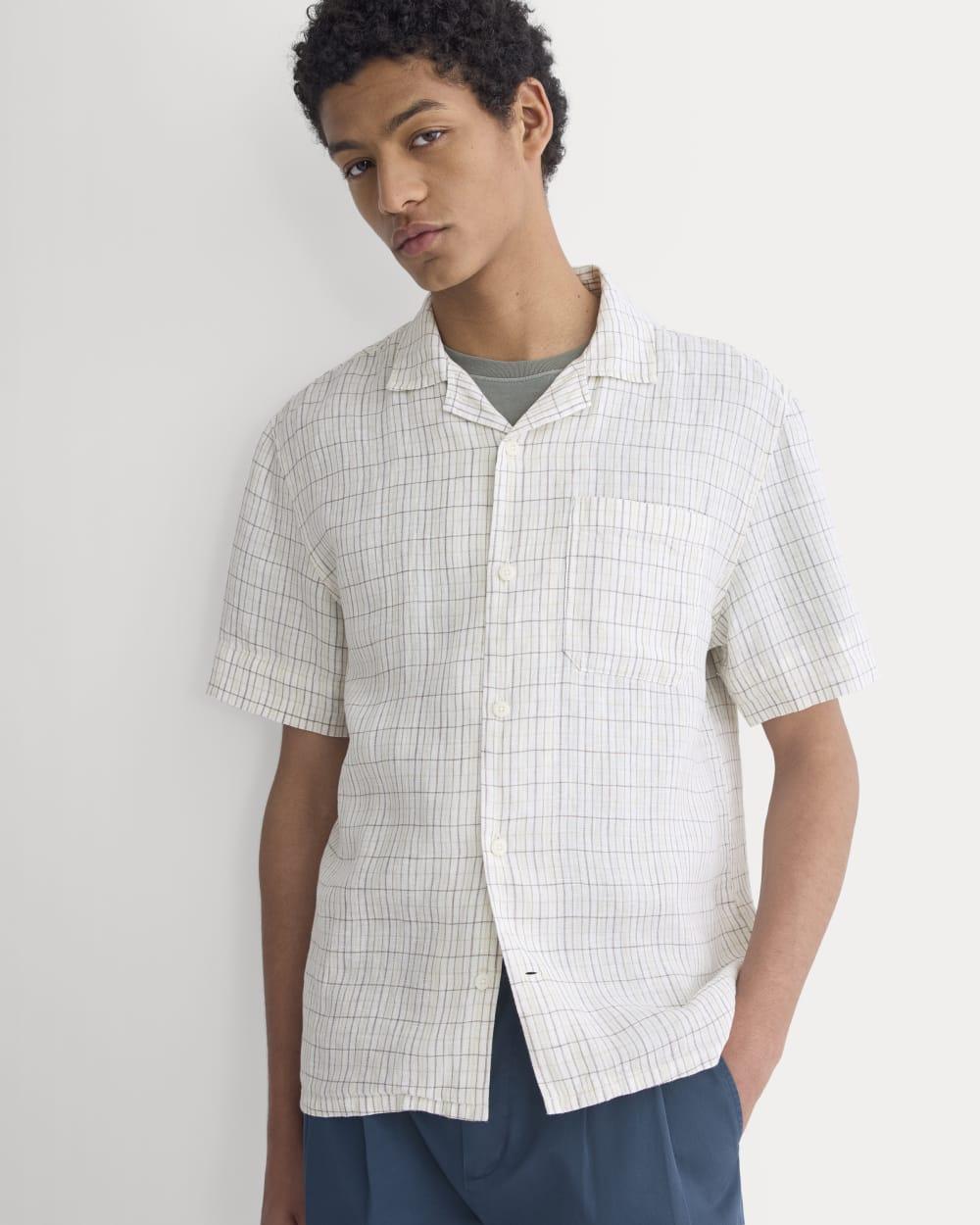 Linen Resort Shirt | Bone Plaid by EVERLANE