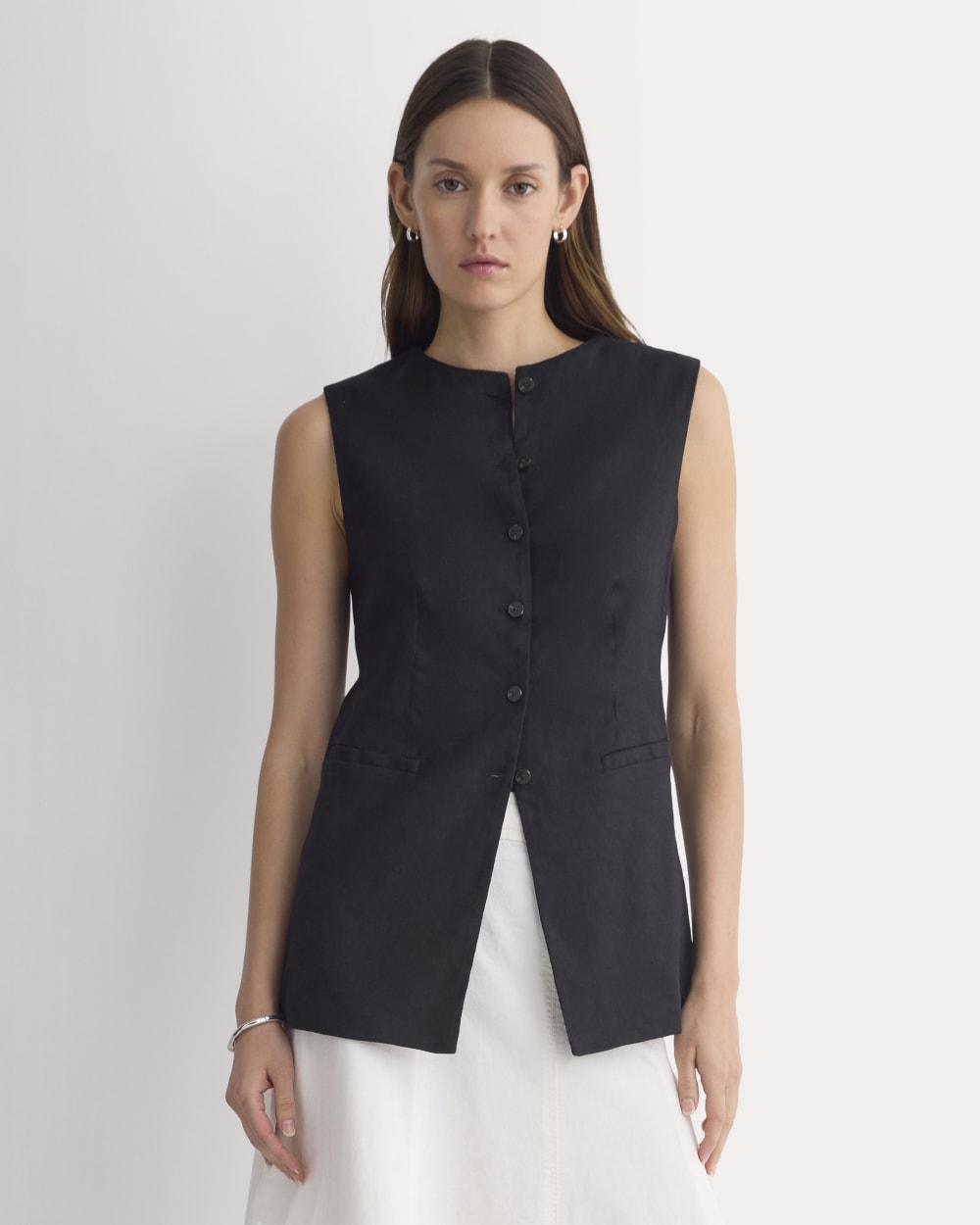 Long Vest in Stretch Linen | Black by EVERLANE