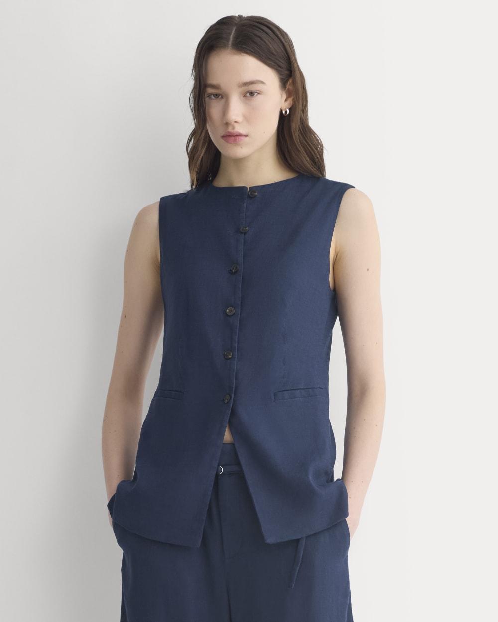 Long Vest in Stretch Linen | Navy by EVERLANE