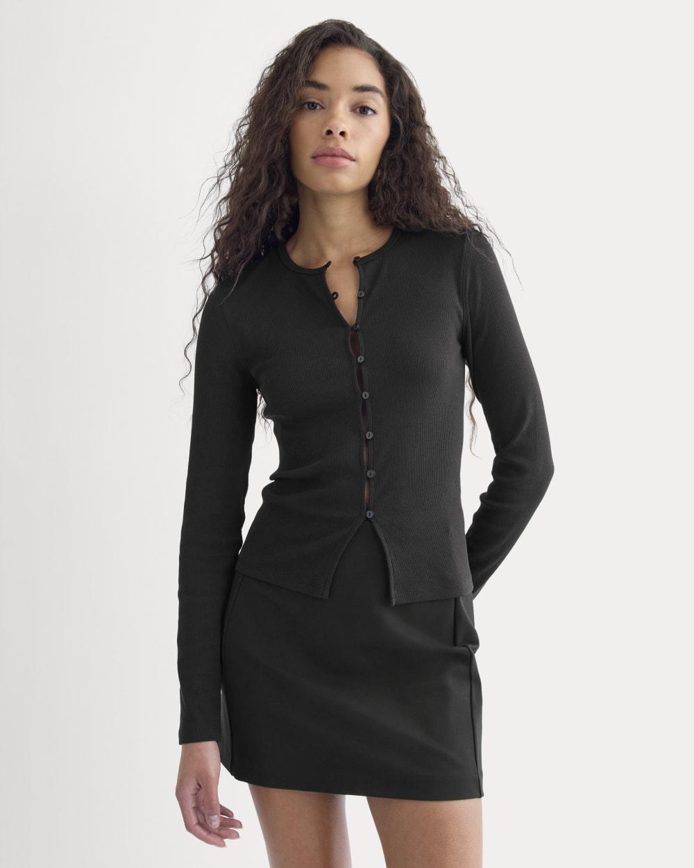 Luxe Rib Button-Up Top | Black by EVERLANE