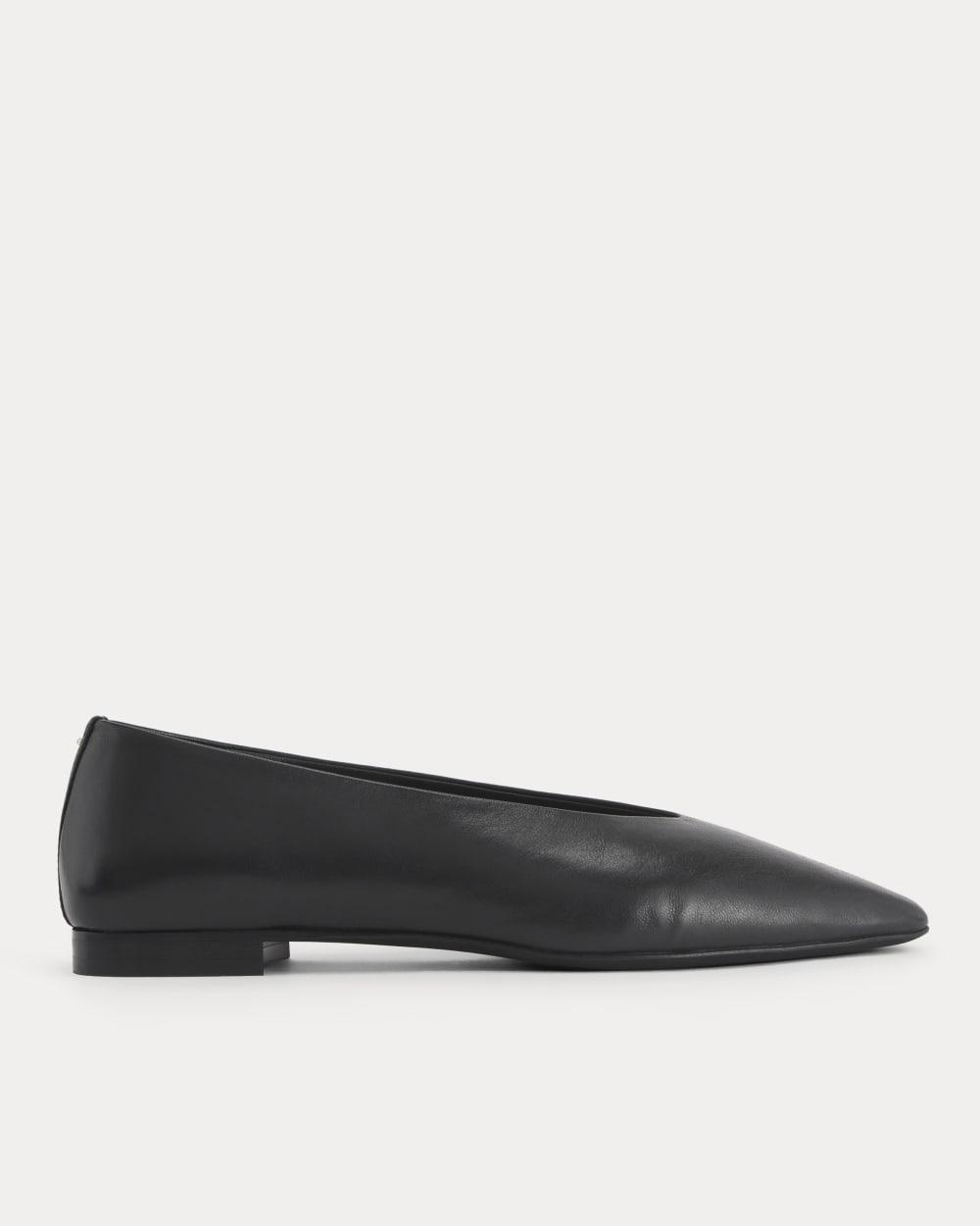 Made in Italy Almond-Toe Flat | Black Leather by EVERLANE
