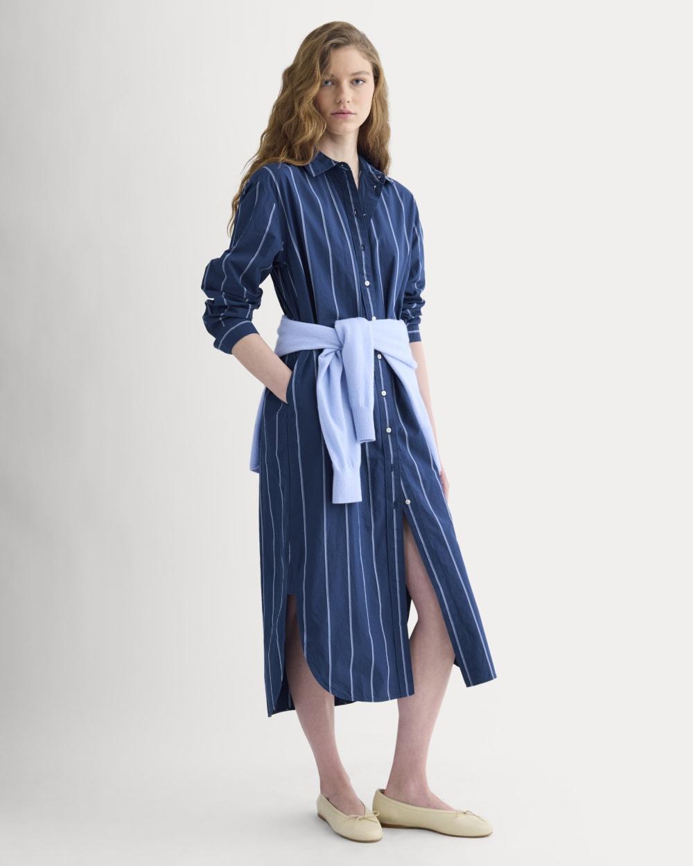 Midi Shirtdress in Ultrasoft Cotton | Estate Blue/Open Air/White by EVERLANE