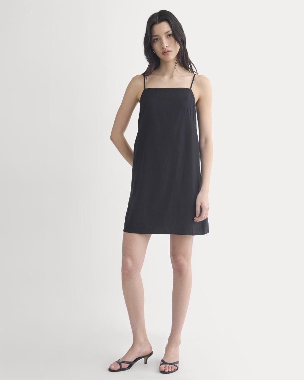 Mini Shift Dress in Stretch Linen | Black by EVERLANE