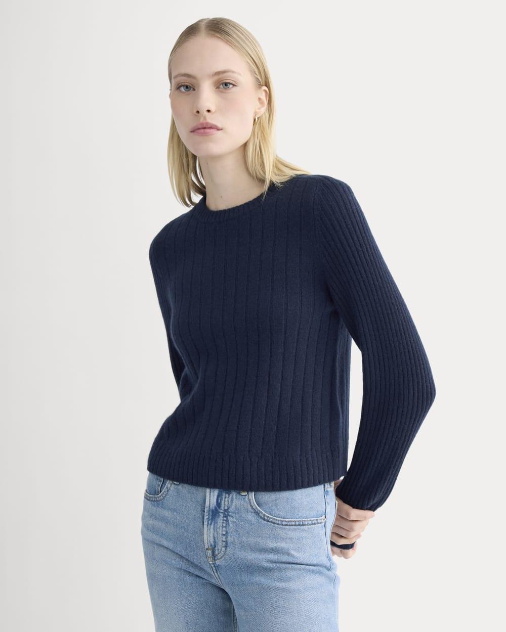 Mix Ribbed Crew in Cashmere | Navy by EVERLANE