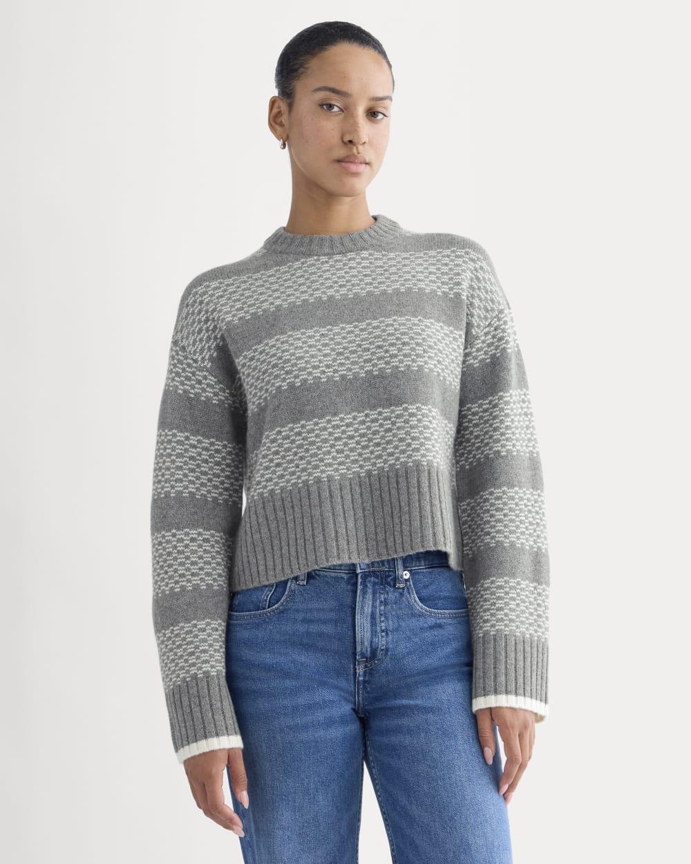 Nordic Cropped Boxy Crew in Luxe Merino | Heathered Mid Grey by undefined Nordic Cropped Boxy Crew in Luxe Merino | Heathered Mid Grey by undefined