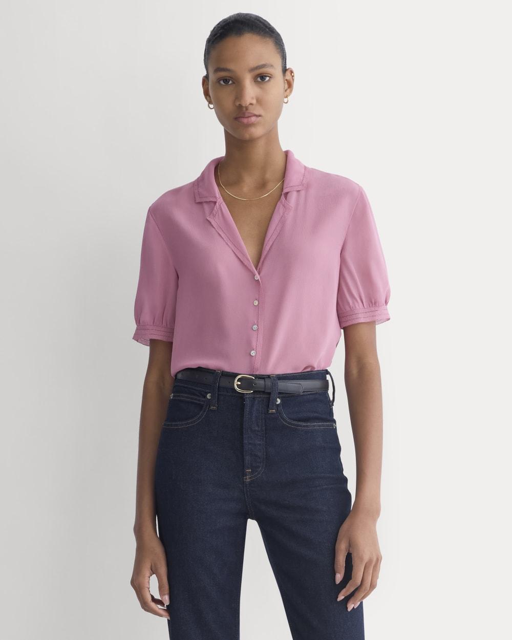 Notch Collar Shirt in Silk Georgette | Heather Rose by EVERLANE