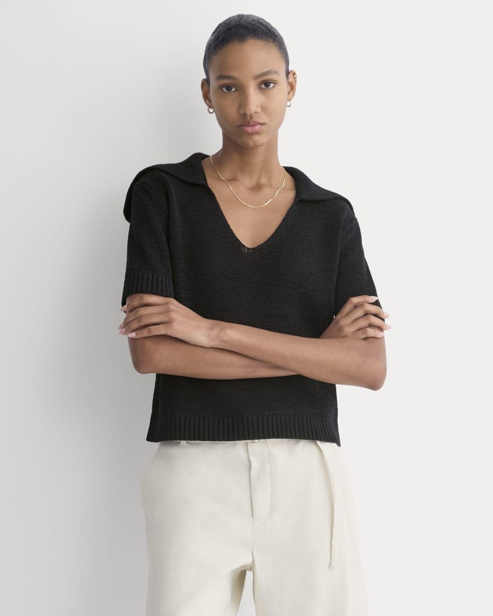 Open Collar Polo | Black by EVERLANE