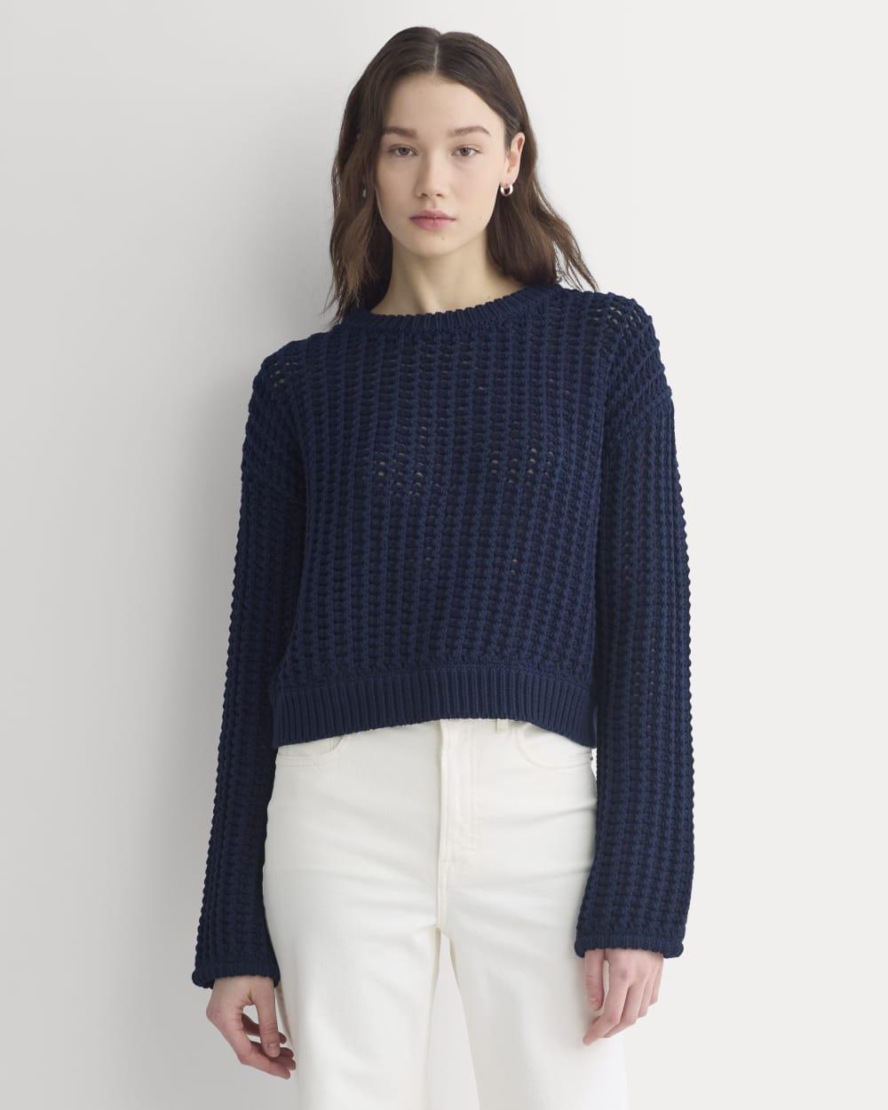 Open-Knit Crew in Elevated Cotton | Navy by EVERLANE