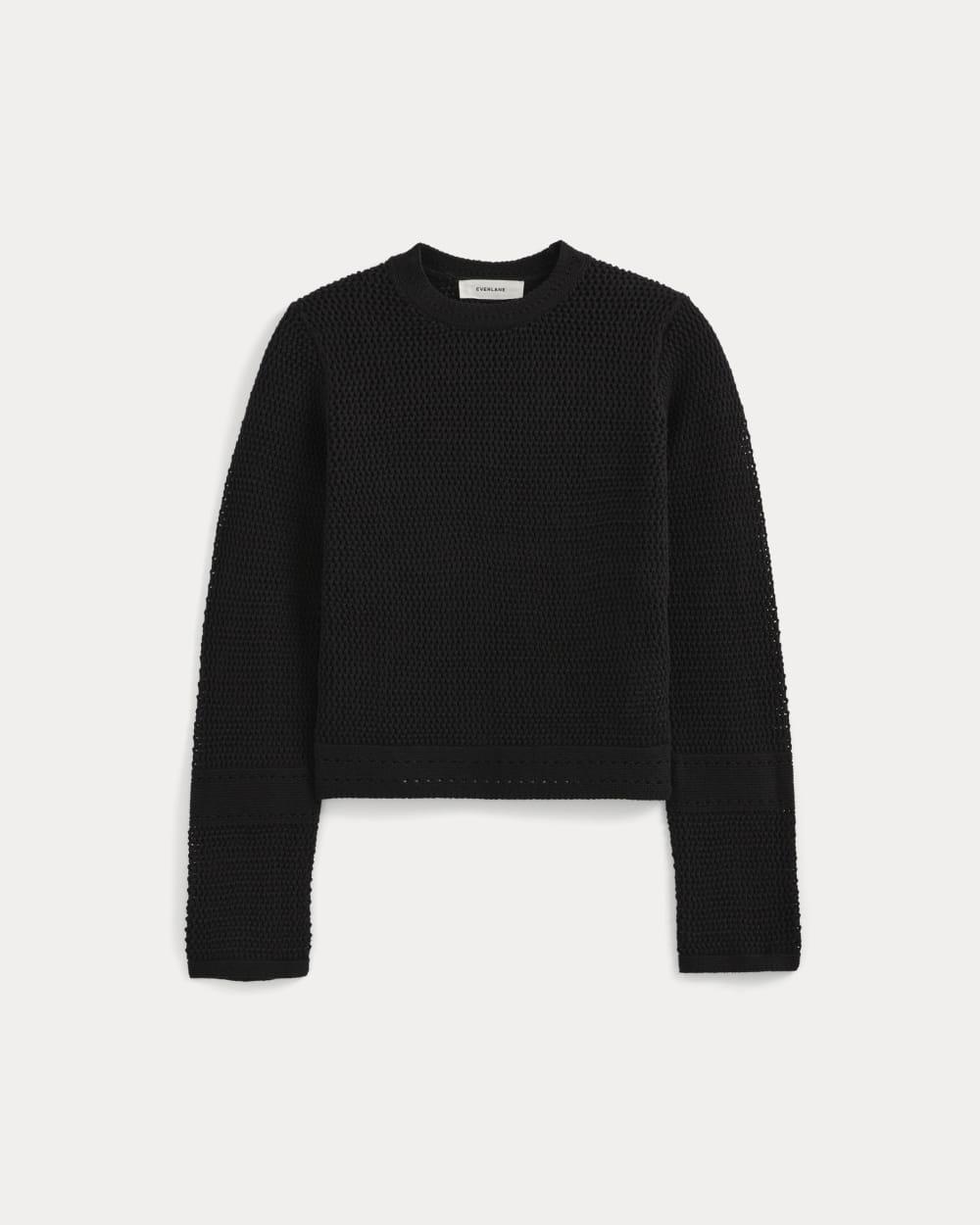 Open Knit Long-Sleeve Crew in Everyday Cotton | Black by EVERLANE