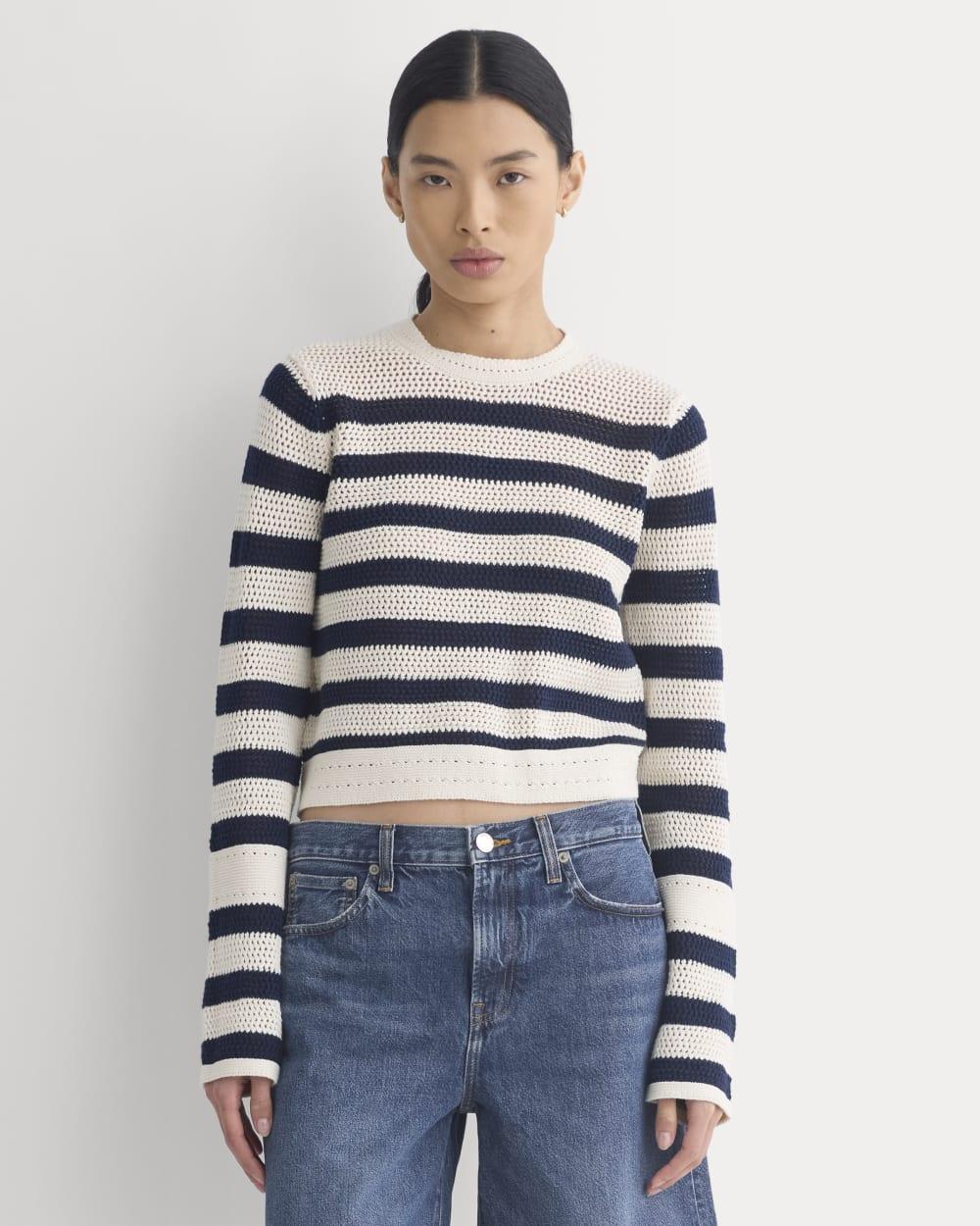 Open Knit Long-Sleeve Crew in Everyday Cotton | Canvas / Navy by EVERLANE