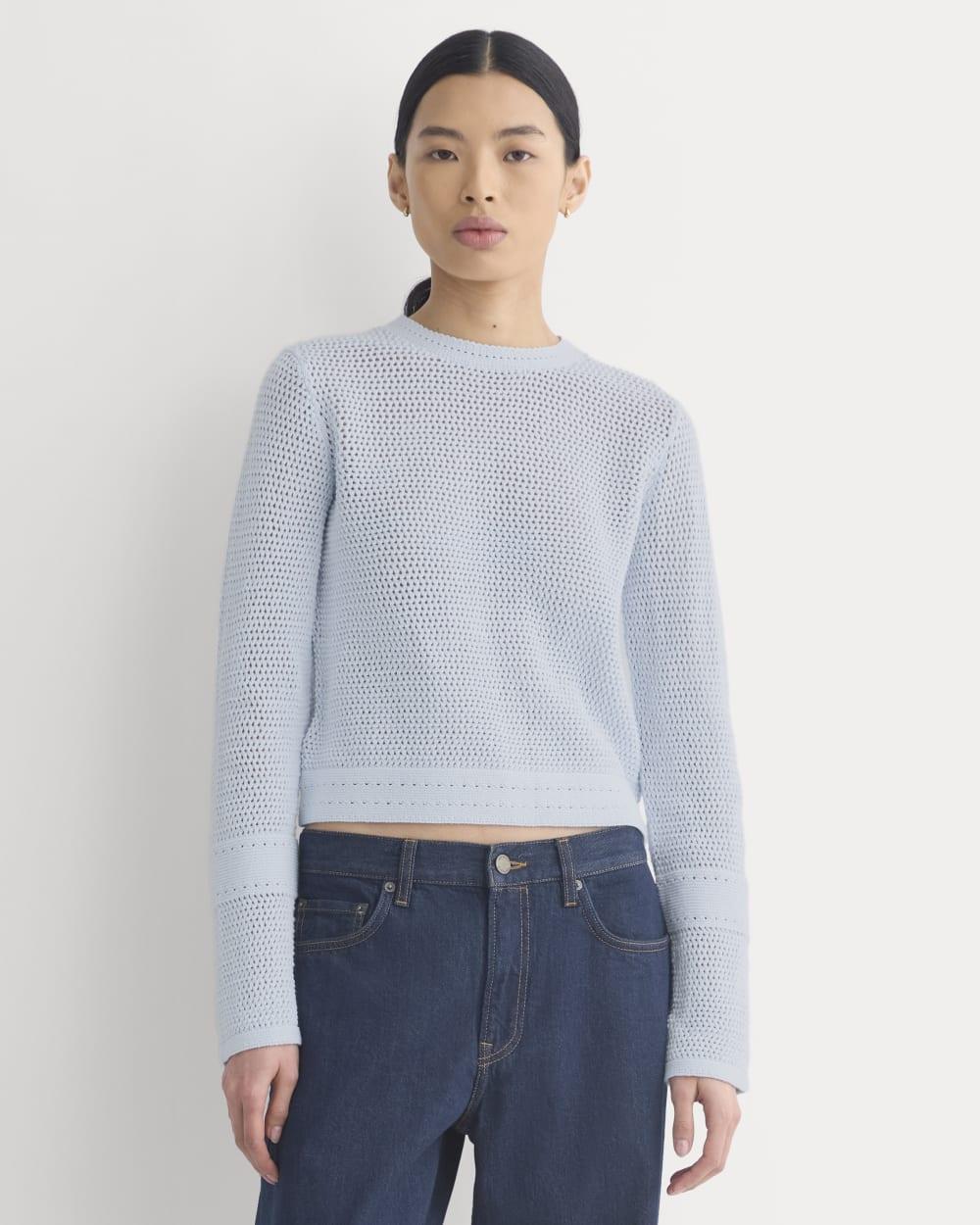 Open Knit Long-Sleeve Crew in Everyday Cotton | Skywriting by EVERLANE