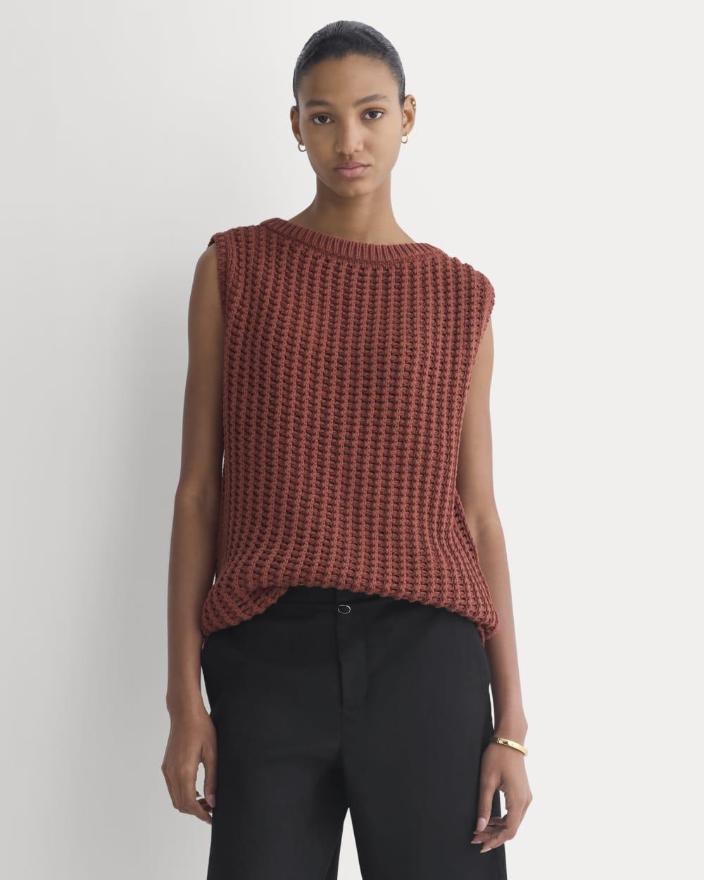 Open-Knit Tunic Vest in Elevated Cotton | Henna Red by EVERLANE