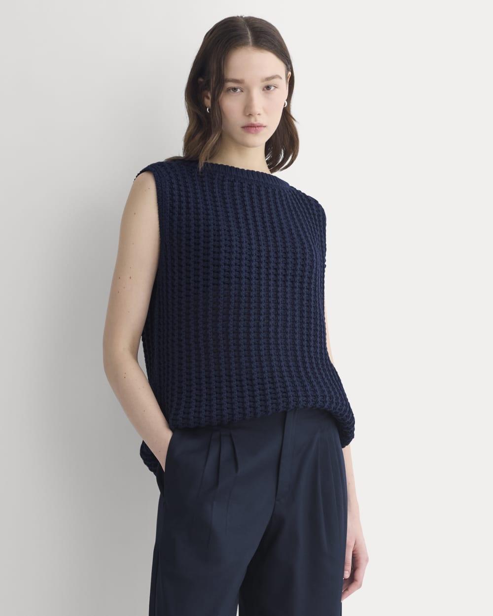 Open-Knit Tunic Vest in Elevated Cotton | Navy by EVERLANE