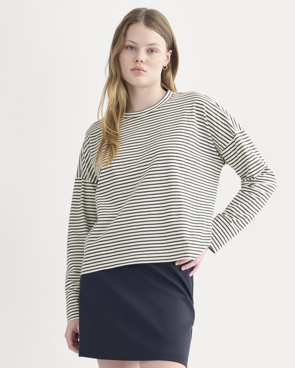 Oversized Boxy Crew in Essential Cotton | Bone / Pirate Black Stripe by EVERLANE