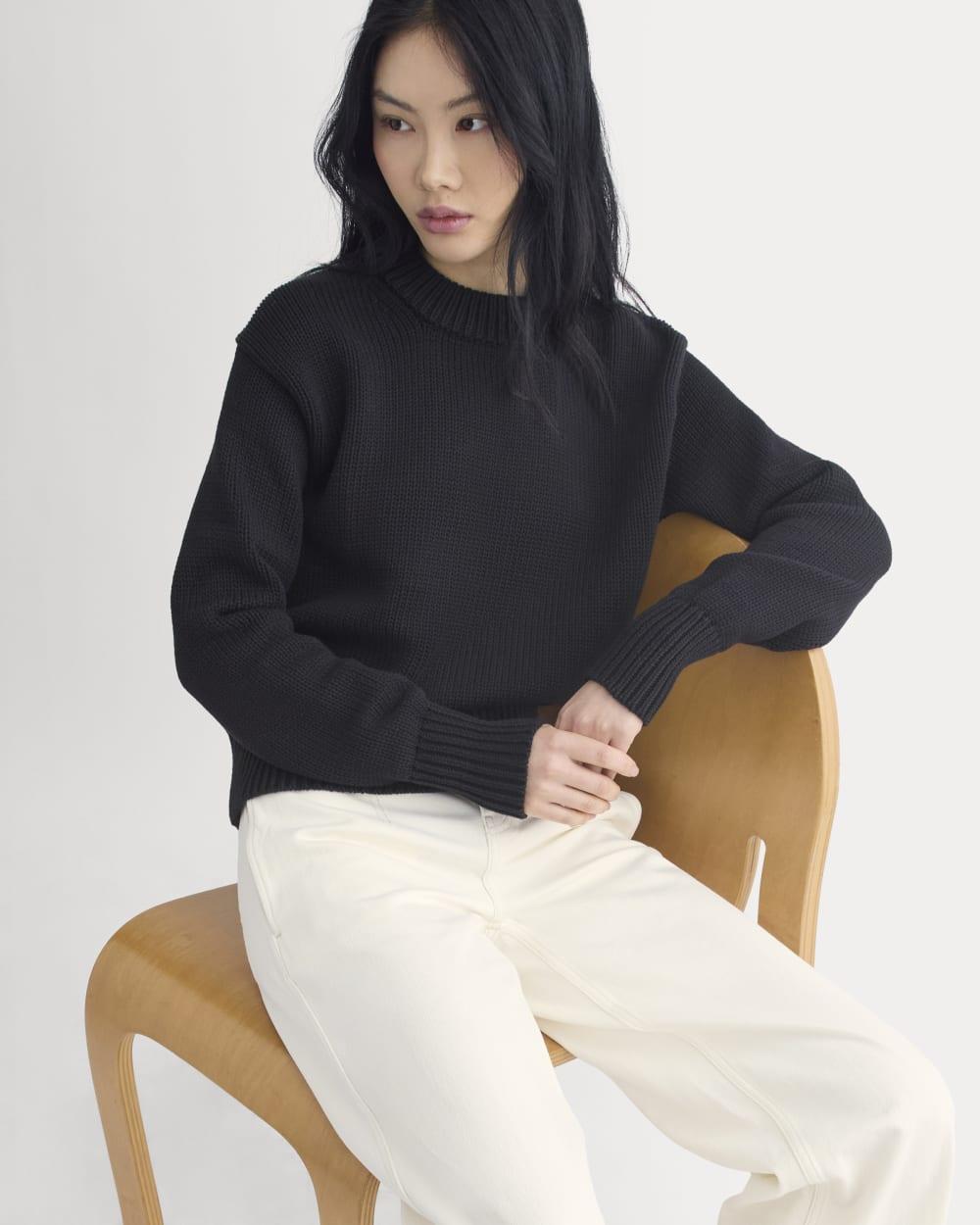 Oversized Cocoon Crew in Elevated Cotton | Black by EVERLANE