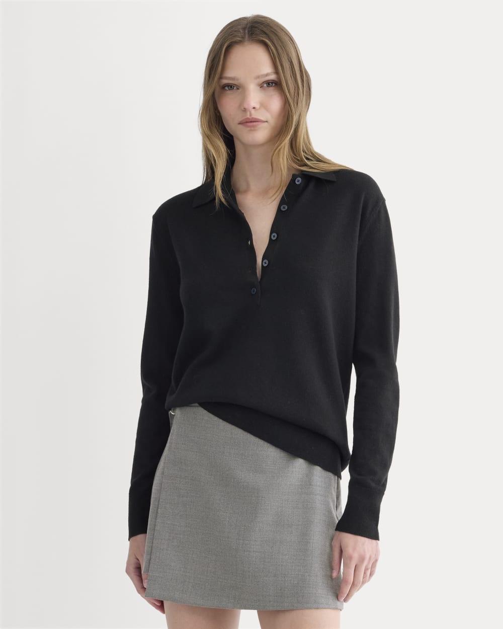 Oversized Polo Sweater in Cotton Merino | Black by EVERLANE