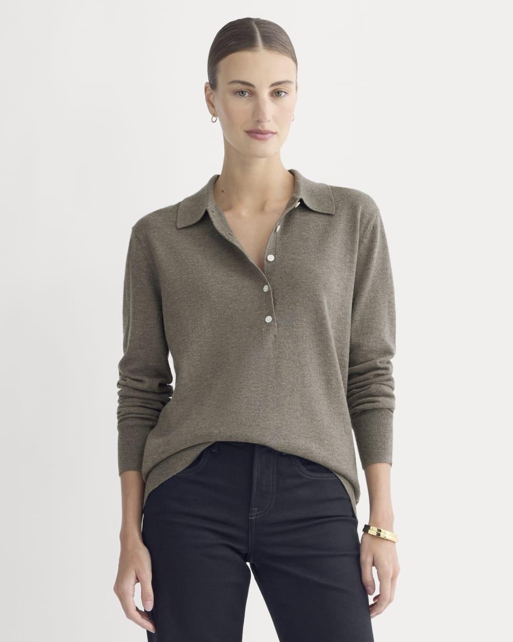 Oversized Polo Sweater in Cotton Merino | Heather Ash Taupe by EVERLANE