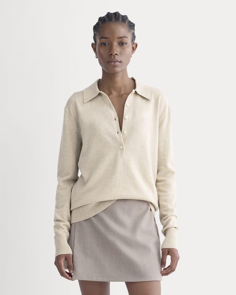 Oversized Polo Sweater in Cotton Merino | Heather Barley by EVERLANE