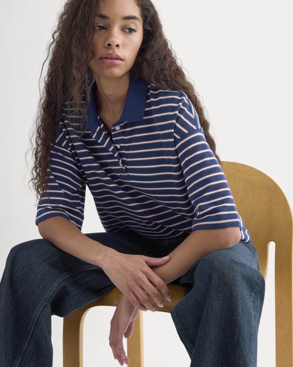 Pique Boxy Polo | Estate Blue/Henna/Gardenia by EVERLANE