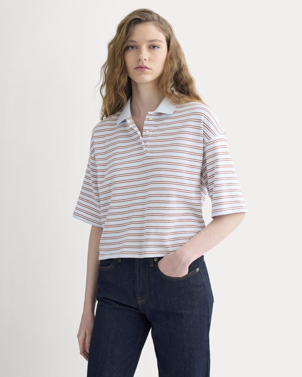 Pique Boxy Polo | Skywriting/Henna/Gardenia by EVERLANE