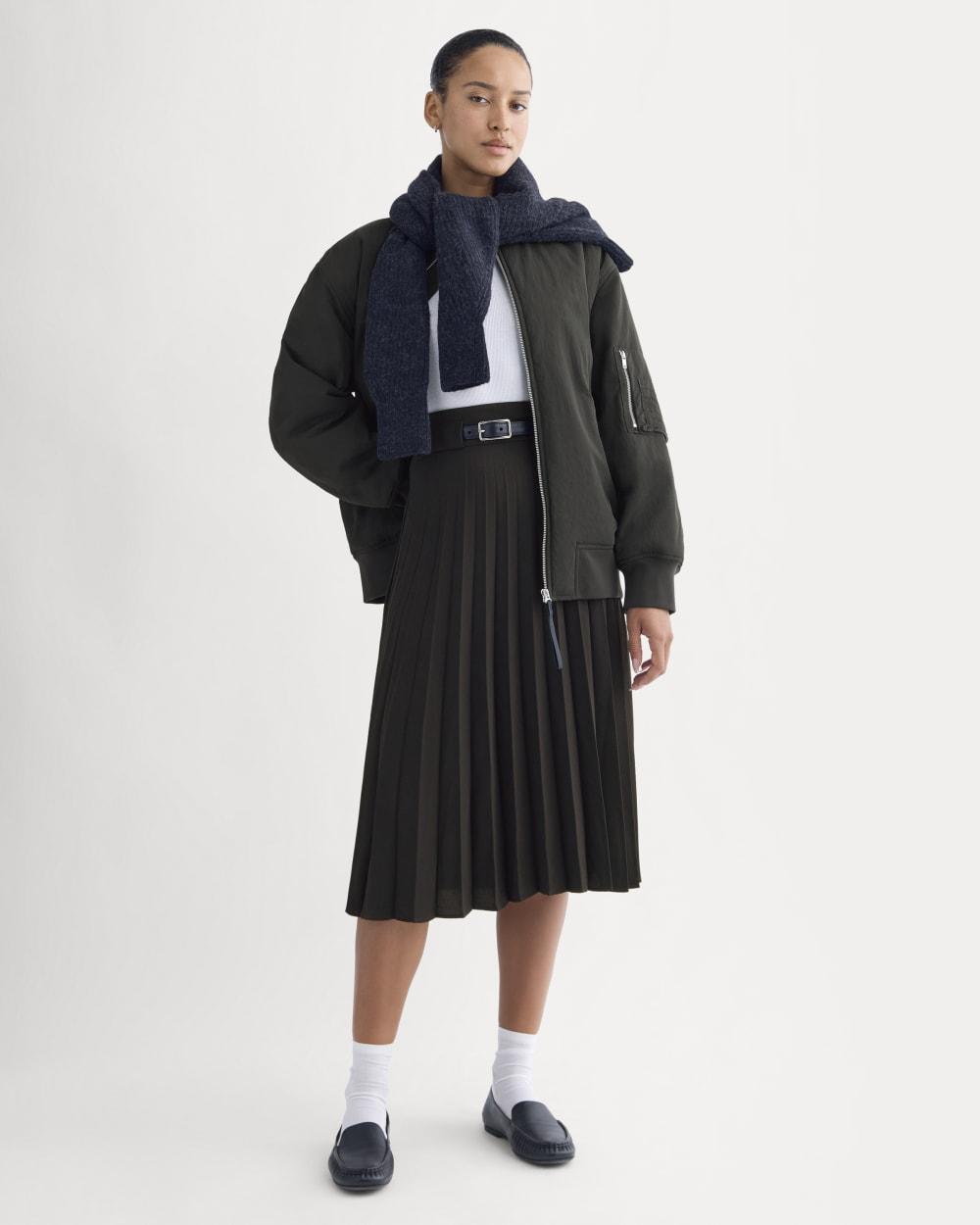 Pleated Crepe Midi Skirt | Black by EVERLANE