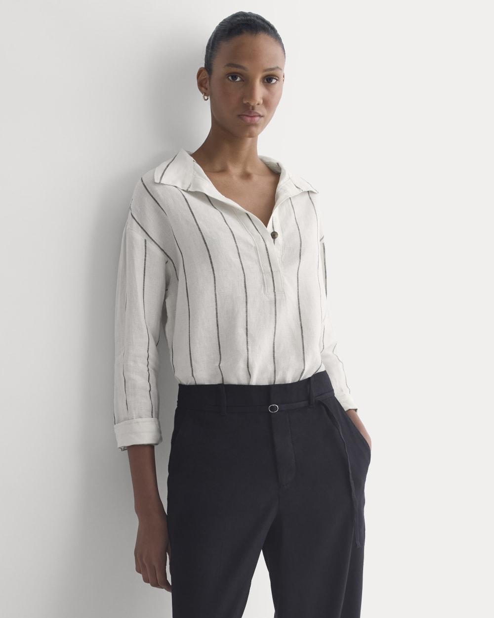 Popover Shirt in Linen | Gardenia/Meteorite by EVERLANE