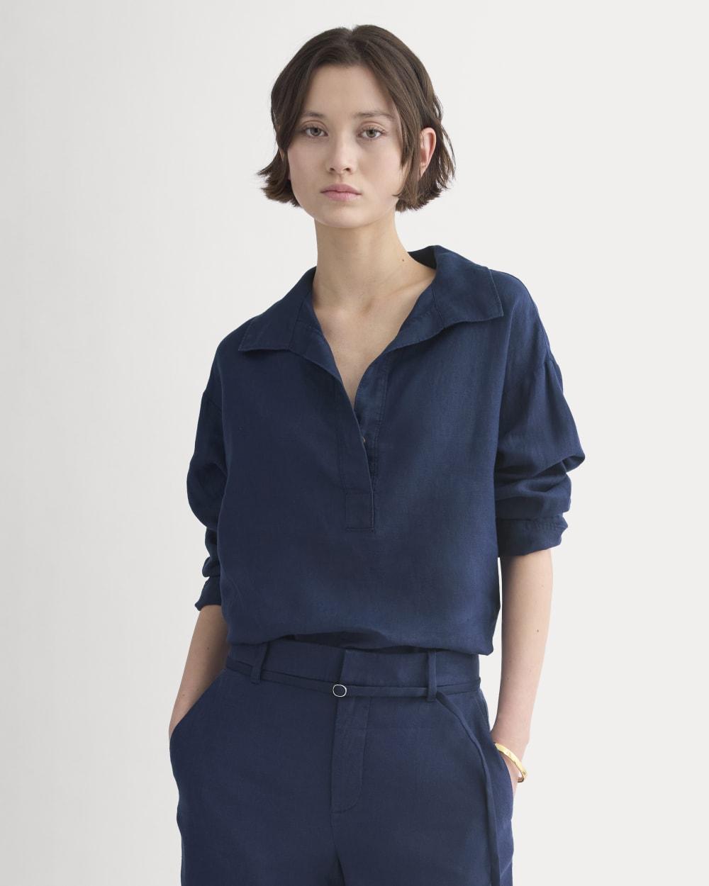Popover Shirt in Linen | Navy by EVERLANE