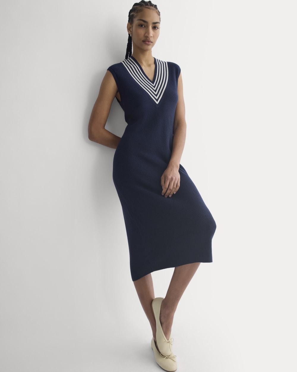 Relaxed V-Neck Midi Sweater Dress in Cotton Merino | Navy by EVERLANE