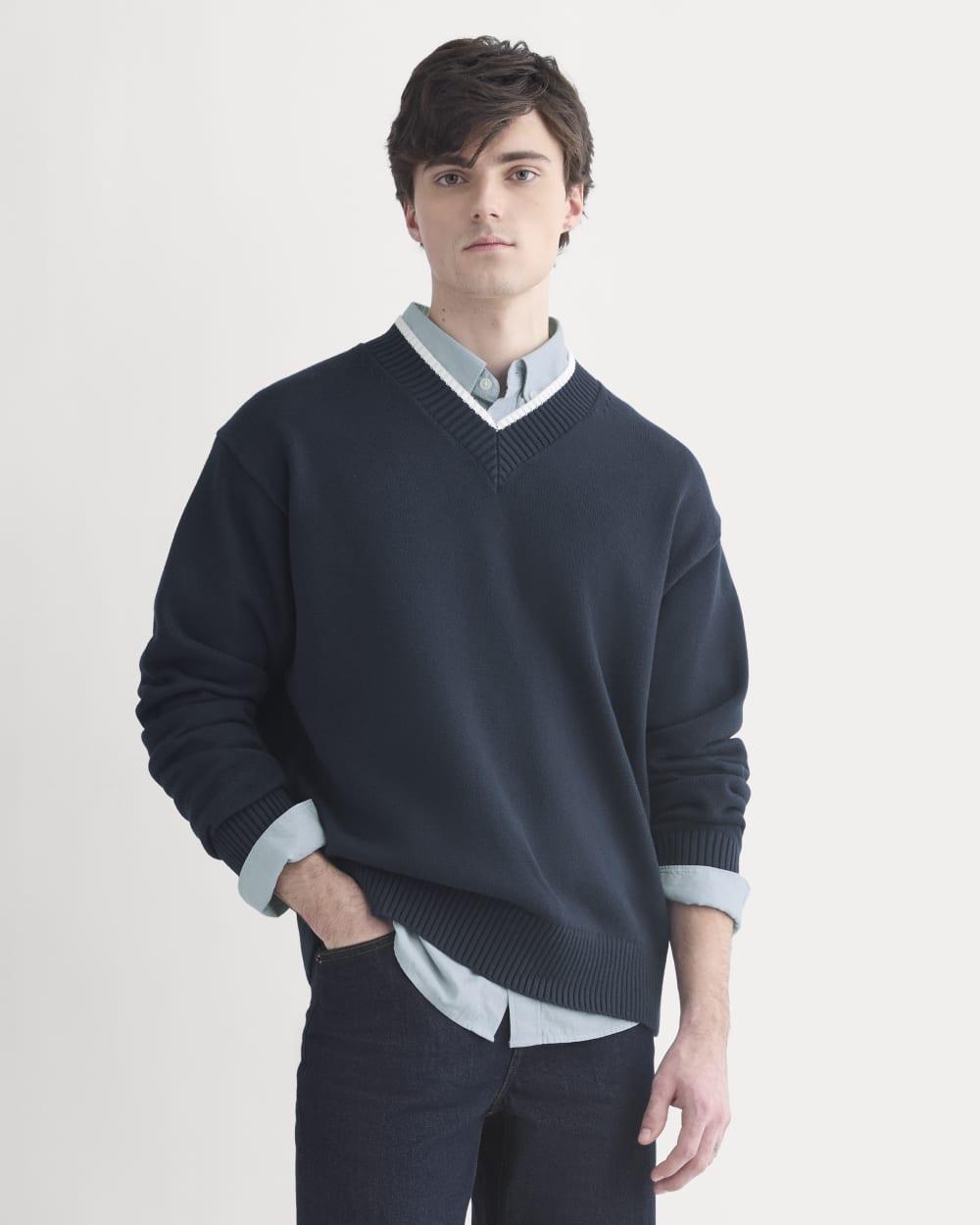 Relaxed V-Neck Sweater in Everyday Cotton | Deep Navy by EVERLANE