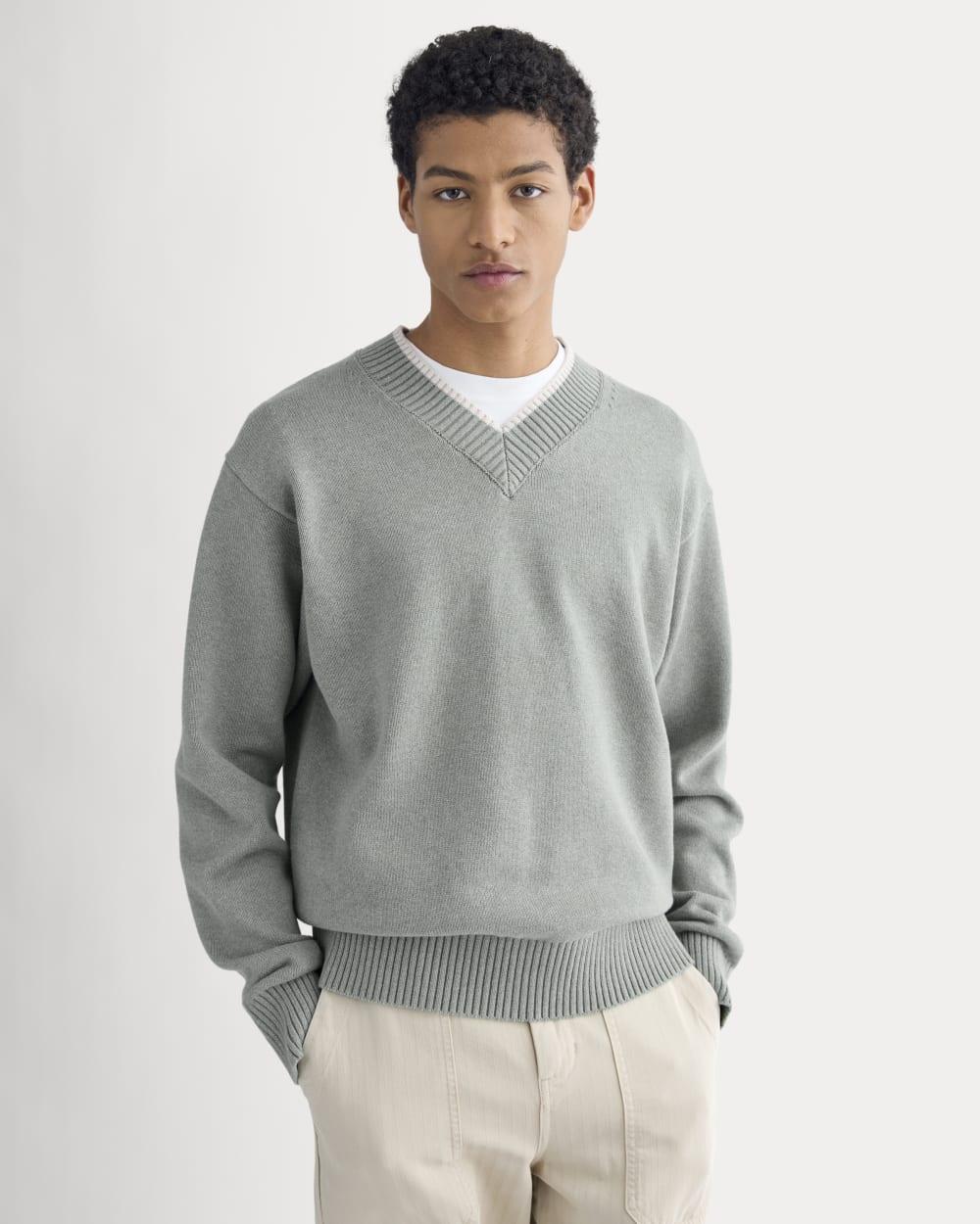 Relaxed V-Neck Sweater in Everyday Cotton | Heathered Lilypad by EVERLANE