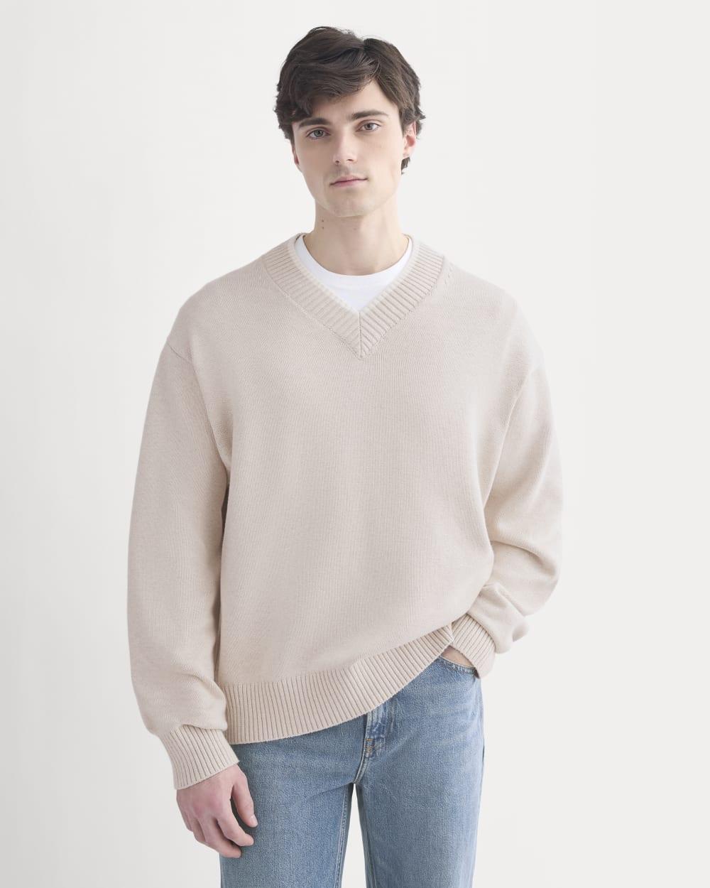 Relaxed V-Neck Sweater in Everyday Cotton | Heathered Oat by EVERLANE