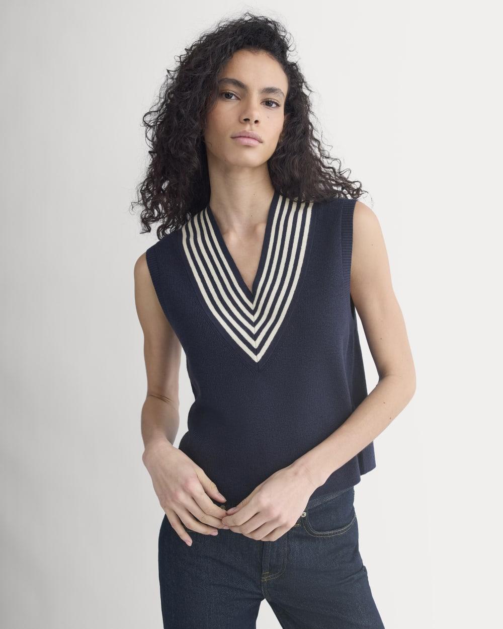 Relaxed V-Neck Vest in Cotton Merino | Navy by EVERLANE