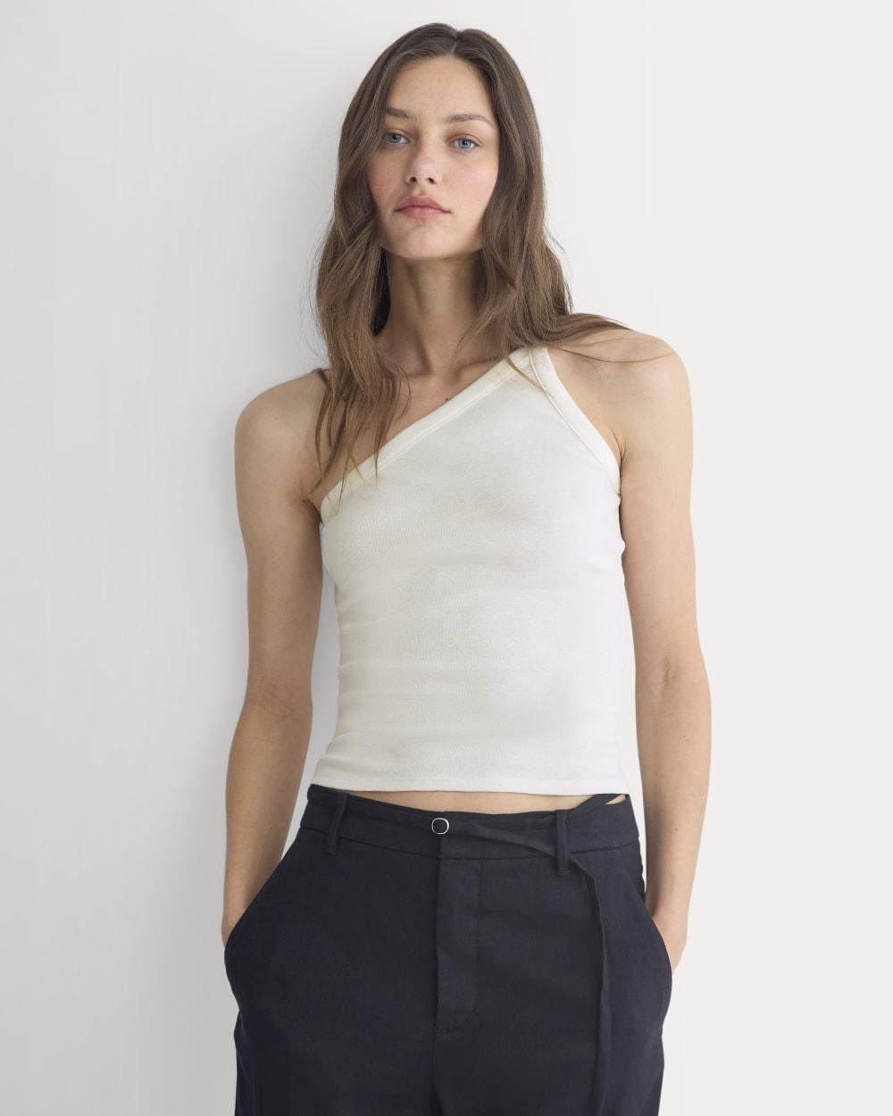 RetroSoft Cotton One-Shoulder Tank | Bone by EVERLANE