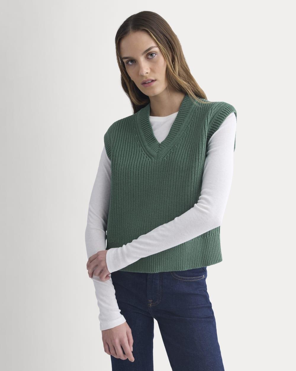 Ribbed V-Neck Vest in Everyday Cotton | Hunter Green by EVERLANE